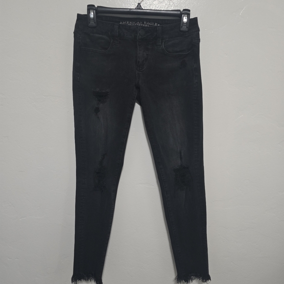 American eagle 4 distressed super low/super stretch fringe ankle skinny jean - Picture 1 of 13